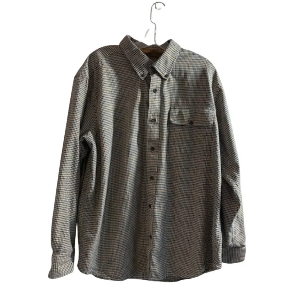 Orvis Men's XL Button-Up Shirt Brown Check Cotton Twill Casual Outdoor